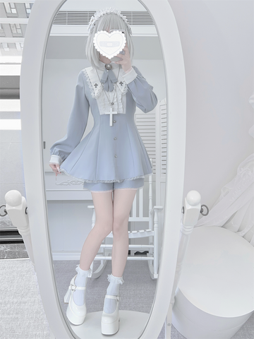 ［ファッション］地雷系 クロスフリルカラーペプラムトップス+パンツ【FK2W38】