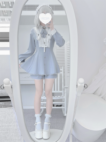 ［ファッション］地雷系 クロスフリルカラーペプラムトップス+パンツ【FK2W38】