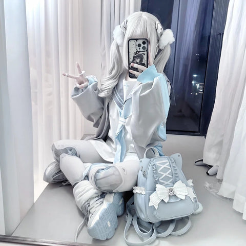 ［バッグ］地雷系 リボン 翼 リュック【F972RN】