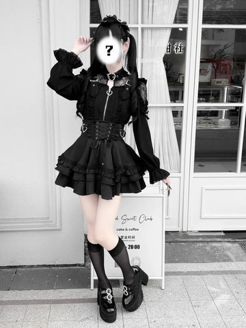 ［ファッション］地雷系 レースブブラウス+スカート【心跳芭菲】