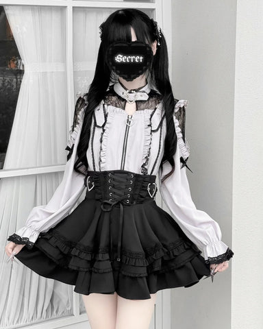 ［ファッション］地雷系 レースブブラウス+スカート【心跳芭菲】