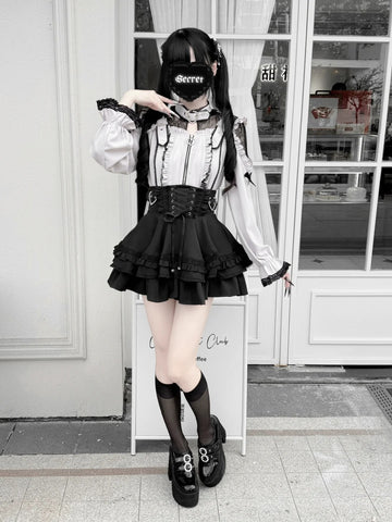 ［ファッション］地雷系 レースブブラウス+スカート【心跳芭菲】