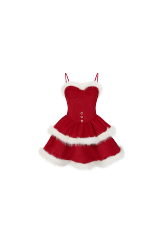 ［ファッション］レッドベルベットケーキファーコート キャミワンピース【73K3LD】