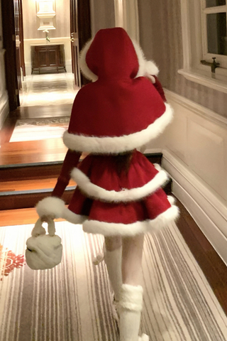 ［ファッション］レッドベルベットケーキファーコート キャミワンピース【73K3LD】