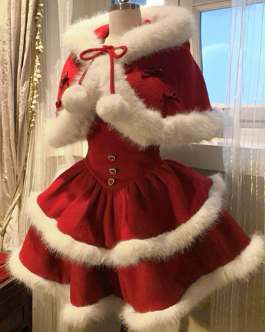 ［ファッション］レッドベルベットケーキファーコート キャミワンピース【73K3LD】