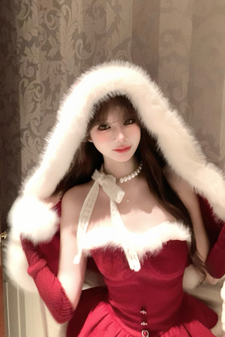 ［ファッション］レッドベルベットケーキファーコート キャミワンピース【73K3LD】