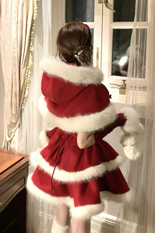 ［ファッション］レッドベルベットケーキファーコート キャミワンピース【73K3LD】