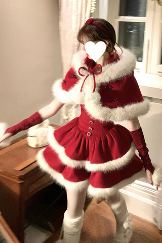 ［ファッション］レッドベルベットケーキファーコート キャミワンピース【73K3LD】