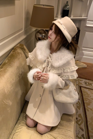 ［ファッション］ファーフレアピュアホワイトコート【VLQGRF】