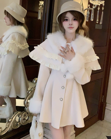 ［ファッション］ファーフレアピュアホワイトコート【VLQGRF】