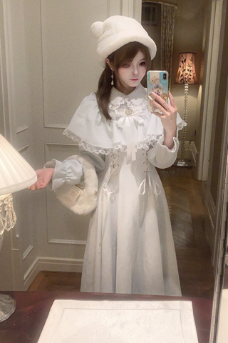 ［ファッション］レースアップエレガントケープドレス【LYM2VK】