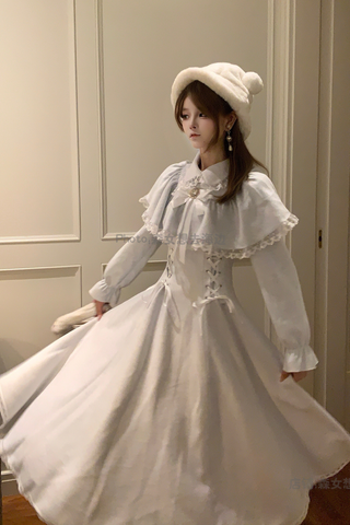 ［ファッション］レースアップエレガントケープドレス【LYM2VK】