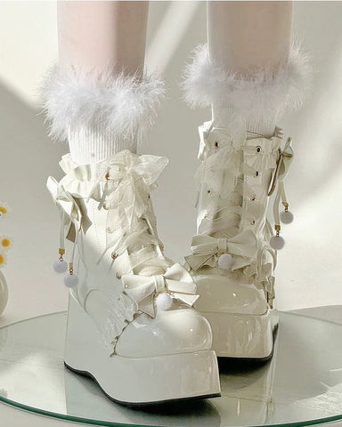 ［靴］ロリータ エナメル フラットフォームブーツ【MUAN71】