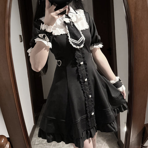 ［ファッション］S-4L 地雷系 レース ドッキング ワンピース【UK8PYU】