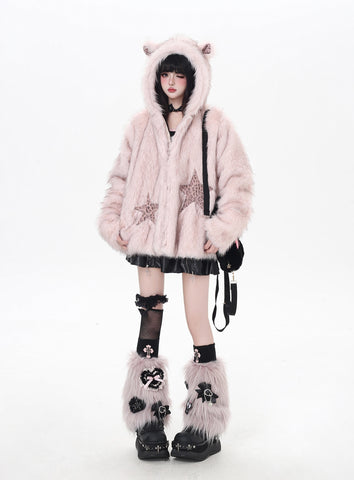 ［ファッション］ファーアニマルフードコート【0TUV9B】