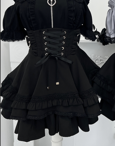 ［ファッション］地雷系 レースブブラウス+スカート【心跳芭菲】