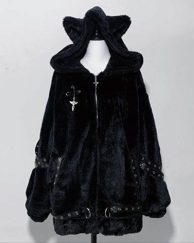 ［ファッション］ゴシック ナイトファー猫耳アウター【3GSUST】