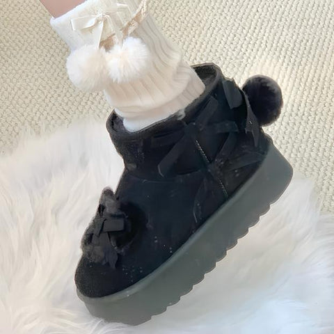 ［靴］ロリータ リボン スノーブーツ【E120L1】