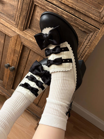 ［靴］リボン レトロ パンプス シューズ【6MQ3EJ】