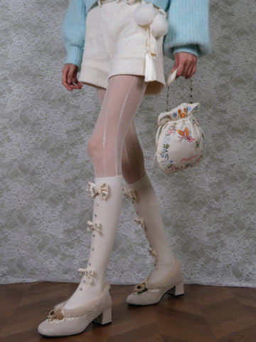 ［ファッション］リボン ビジュー ハイソックス 靴下【DVXD94】