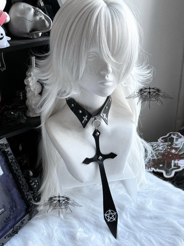 ［ファッション］パンク クロス フェイクレザー ネクタイ【7NZDFH】