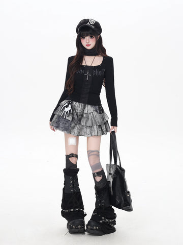 ［ファッション］Y2Kゴシックスリムトップス【YL9TPO】