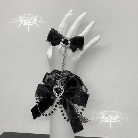 ［ファッション］地雷系 リボンラインストーンチェーン ブレスレット【H6KP1S】