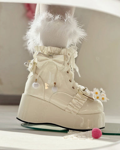 ［靴］ロリータ エナメル フラットフォームブーツ【MUAN71】