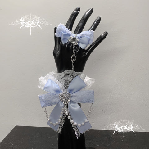 ［ファッション］地雷系 リボンラインストーンチェーン ブレスレット【H6KP1S】