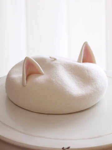 ［ファッション］猫耳 ウール ベレー帽【KZV9QK】