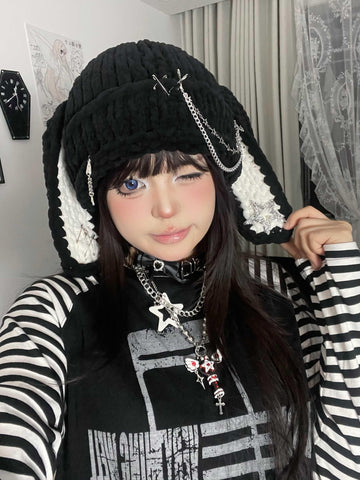 ［ファッション］パンク ウサギ耳 ニットキャップ【7NZDFH】