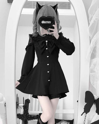 ［ファッション］XS-4L 地雷系 レース ワンピース+パンツ セットアップ【57I5PX】