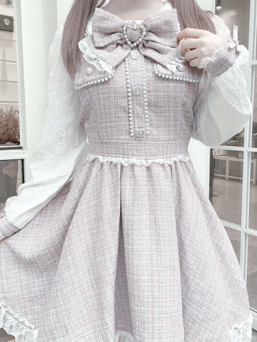 ［ファッション］地雷系 量産型 リボン ツイード ワンピース【1Q6IFD】