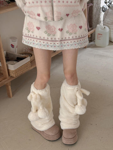 ［靴下］ポンポン ファー レッグウォーマー【31WT90】