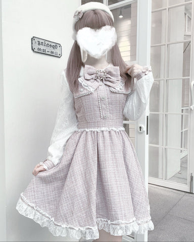 ［ファッション］地雷系 量産型 リボン ツイード ワンピース【1Q6IFD】