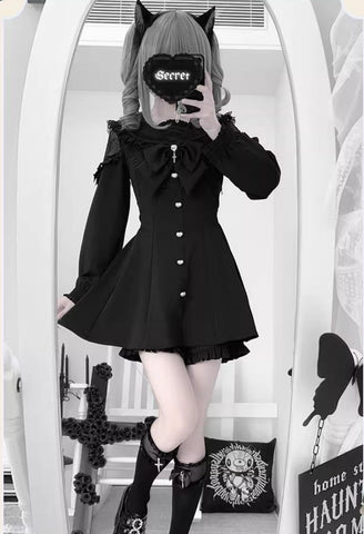 ［ファッション］XS-4L 地雷系 レース ワンピース+パンツ セットアップ【57I5PX】