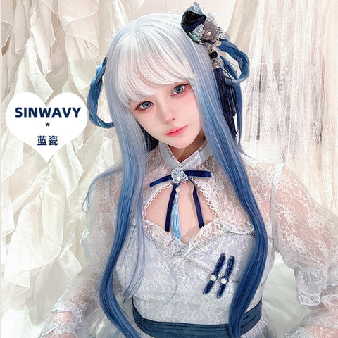 ［ウィッグ］ゴスロリ グラデーション ロングストレート【蓝瓷】