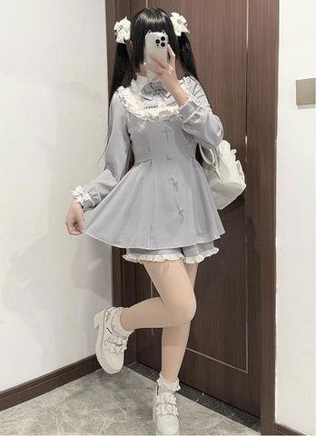 ［ファッション］XS-4L 地雷系 フリル ワンピース+パンツ セットアップ【EDZ1UM】