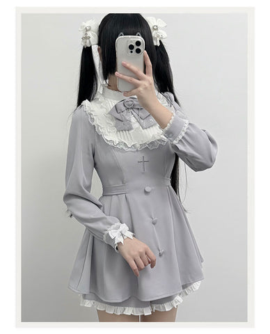 ［ファッション］XS-4L 地雷系 フリル ワンピース+パンツ セットアップ【EDZ1UM】