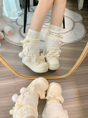 ［靴］ロリータ ラウンドトゥ ファー ショートブーツ【ZDPA35】