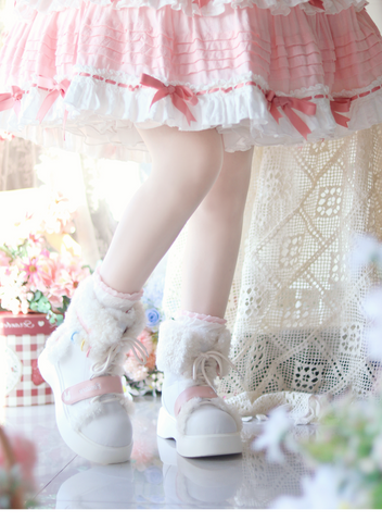 ［靴］ロリータ ファー ラウンドトゥ ショートブーツ【Q811JV】