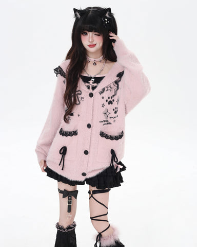 ［ファッション］レースフード付き うさ耳カーディガン【GC0PEZ】