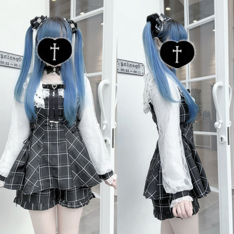 ［ファッション］地雷系 チェック レース ワンピース【4KHVSR】