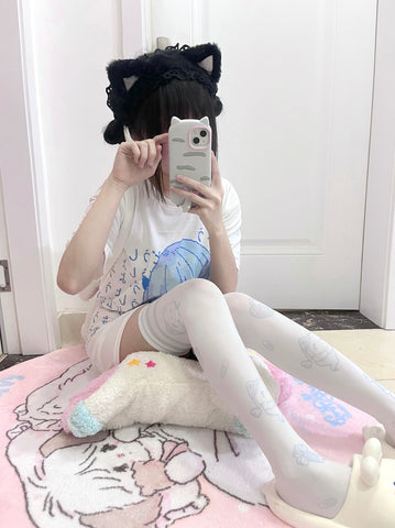 ［ファッション］天使界隈 水色 オーバーニーソックス 靴下【1BAOEH】