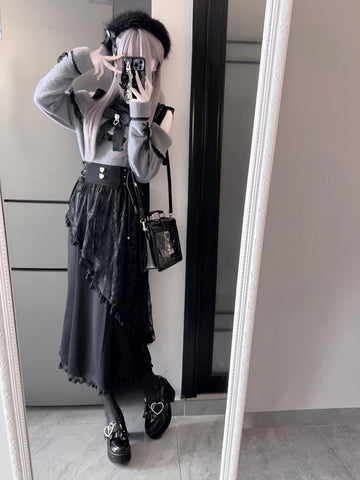 ［ファッション］地雷系 レース オープンショルダーセーター【绮愿】