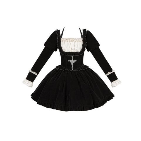 ［ファッション］クラシカル レトロ ベロア ワンピース【GJQ12R】