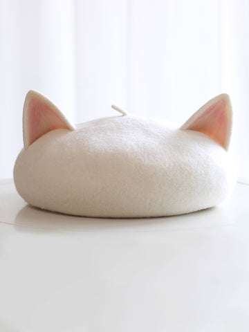 ［ファッション］猫耳 ウール ベレー帽【KZV9QK】