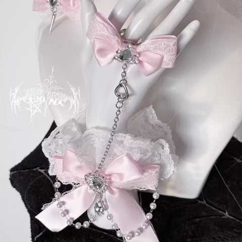 ［ファッション］地雷系 リボンラインストーンチェーン ブレスレット【H6KP1S】