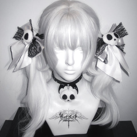 ［ファッション］サブカル スカル リボン ヘアピン チョーカー【T6TH6B】