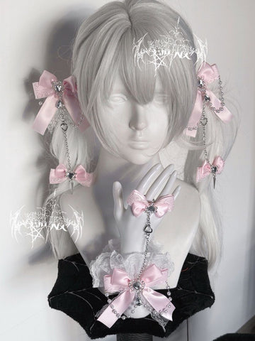 ［ファッション］地雷系 リボンラインストーンチェーン ブレスレット【H6KP1S】